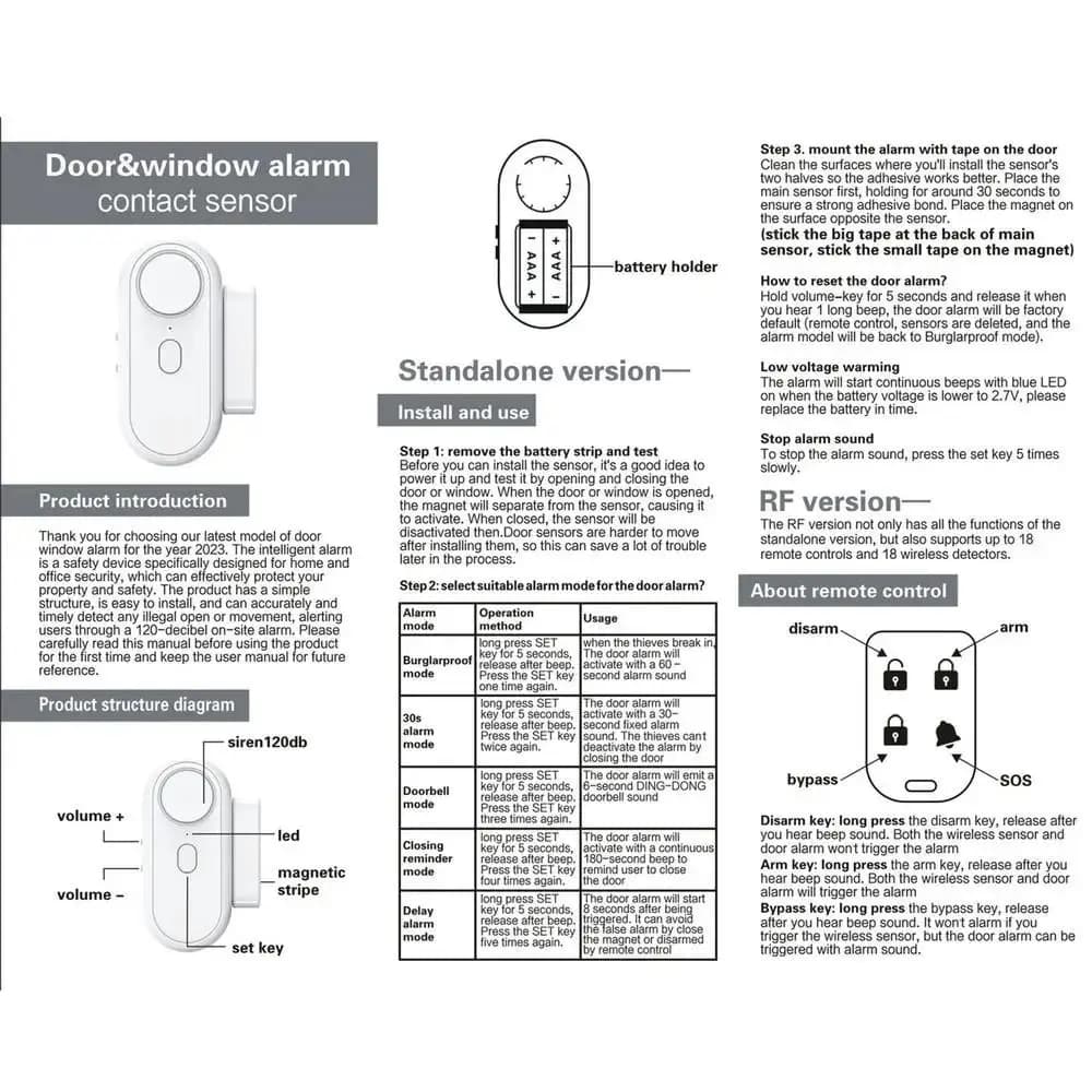 Allarme per Porte e Finestre 120Db, Wireless Multifunzionale con Segnale Acustico di Chiusura, Sensore Magnetico Bianco per Casa Antifurto/Campanello