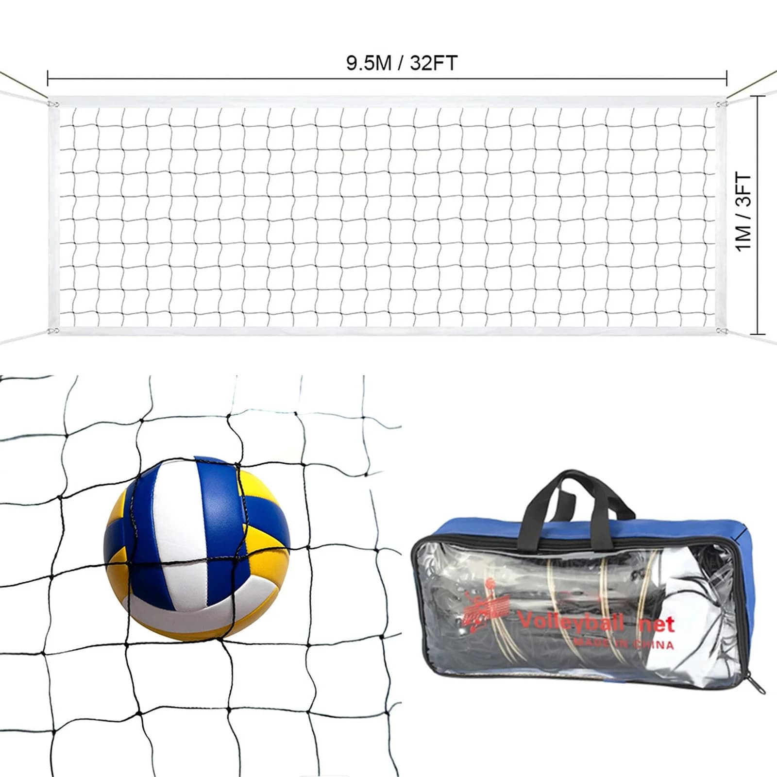 Rete da Beach Volley 3x32FT per Esterni, Rete da Allenamento per Pallavolo, Rete di Ricambio per Competizioni, Attrezzatura per Pallavolo