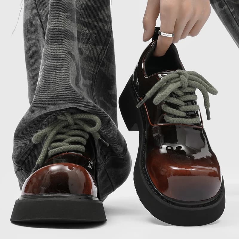 Fashionable Derby Shoes Thick Bottom Heightening Casual Commute Style Men's Women's Charcoal Big Hair Rubber Outsole Shoes