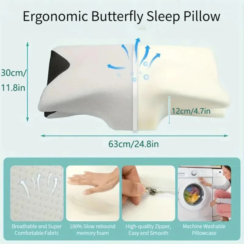 Cuscino Ergonomico a Farfalla, Cuscino Ortopedico in Memory Foam a Lento Ritorno per Supporto del Collo
