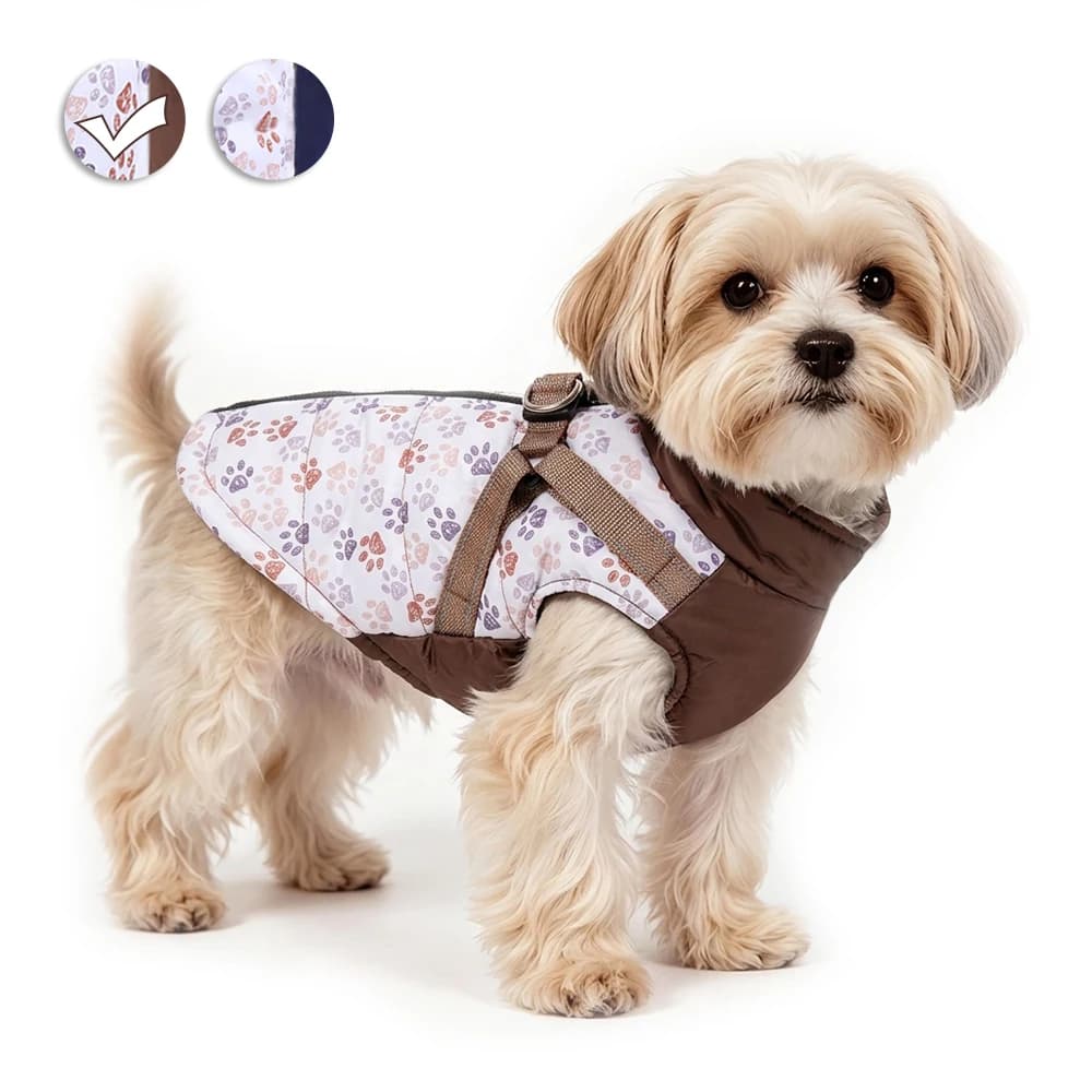 Warm Dog Jacket with Harness Waterproof Winter Pet Clothes Adjustable Reflective Puppy Coat Outfit for Small Dogs Yorkie Poodles