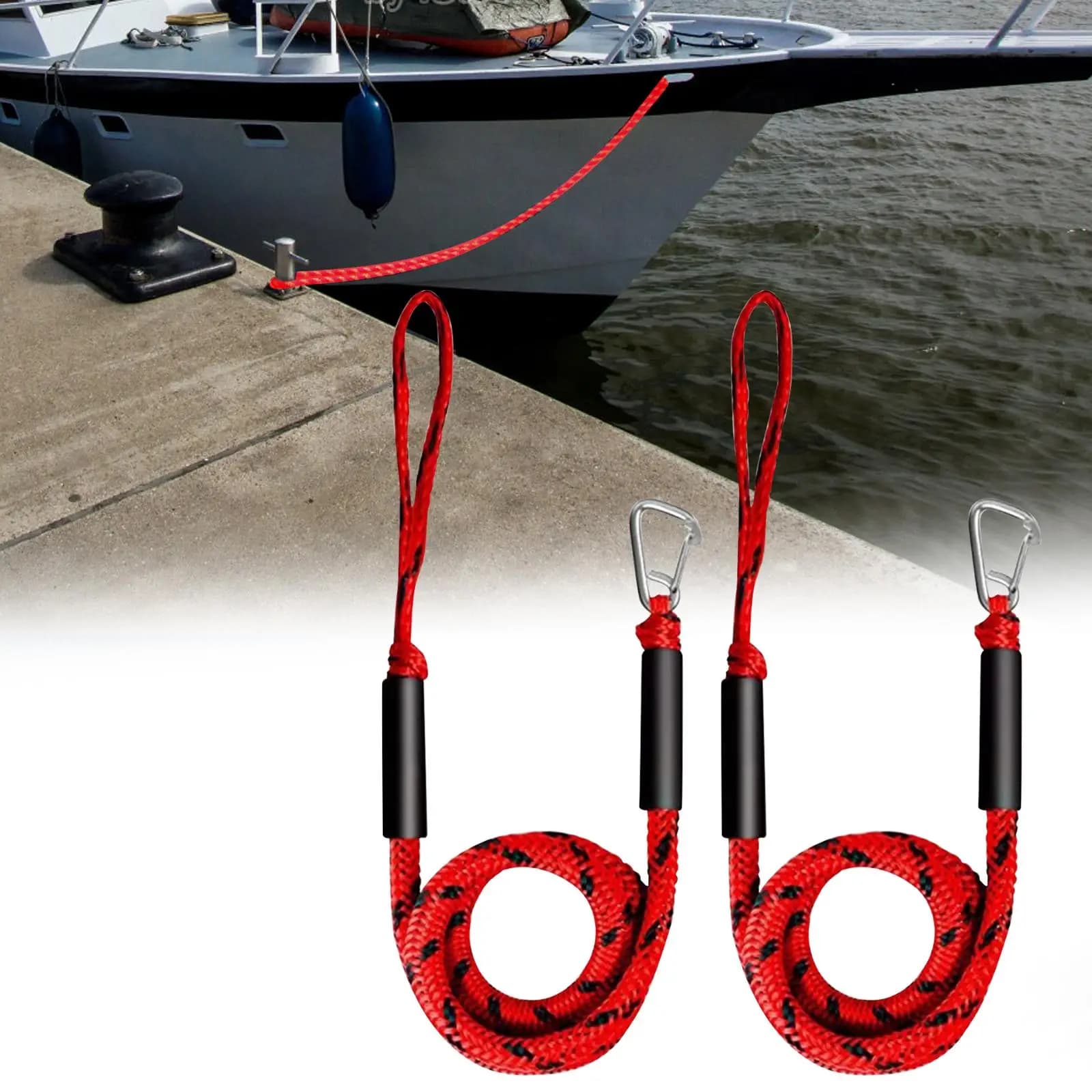 2Pcs Bungee Dock Line Accessories Nylon with Loop Boat Mooring Rope with Clip 4 Feet for Watercraft Canoe Boat Dinghy Kayak
