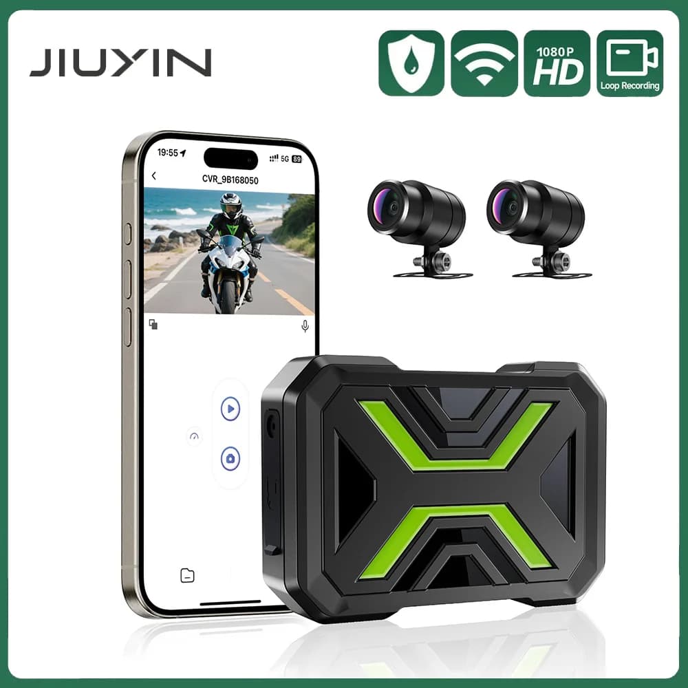 JIUYIN Double Moto DVR 1080P Action Camera Front Recorder and Retrovisor Waterproof Moto Dash Cam Camera for Night Vision WiFi