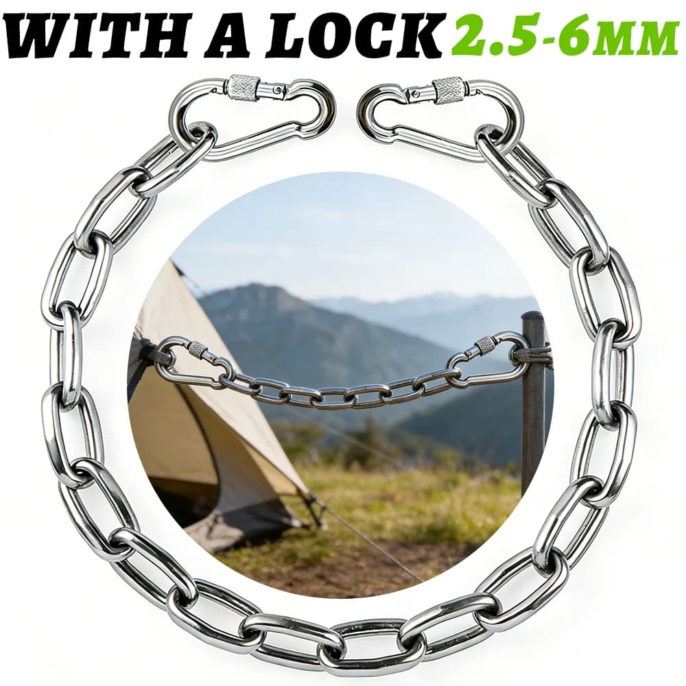 Stainless Steel Chain 304 with Quick Hook Buckle 2.5-6mm 1-5M Camping Resistant, Swing, Boxing Bag, Amaca, Stendibiancheria