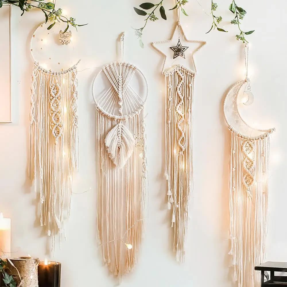 Handmade Woven Macrame Bedroom Hanging Moon Dream Catcher Ramadan Eid Mubarak Boho Chic Wall Art Home Decoration Dorm Room Decor