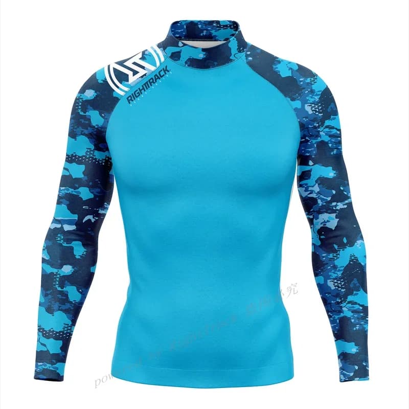 Camicia da surf da uomo calda Stile mimetico energico Lycra Rashguard RIGHTTRACK per abbigliamento sportivo da surf Costumi da bagno UV da spiaggia Abiti UPF50