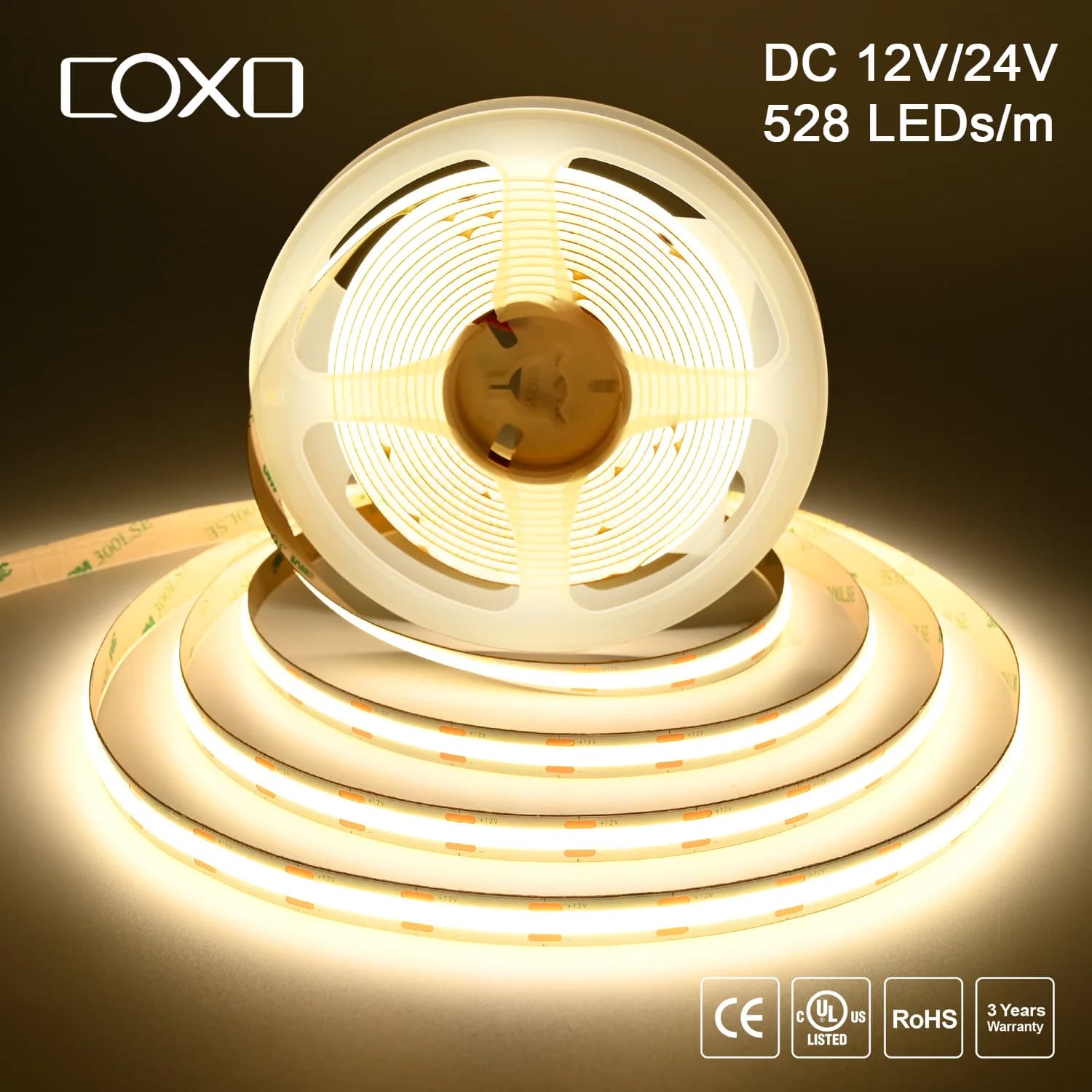 Striscia LED COB Lineare Dimmerabile 24V 12V, 528 LED/m, Alta Densità, Nastro LED Flessibile, Ra90, 3000K 4000K 6500K, Illuminazione LED