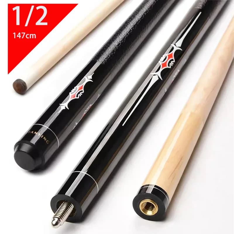 Stecca da biliardo in legno d'acero da 147 cm divisa in scala 1/2 nera otto sfere nove stecche da biliardo con giunto centrale stecche da biliardo figura albero punte da 12,75 mm