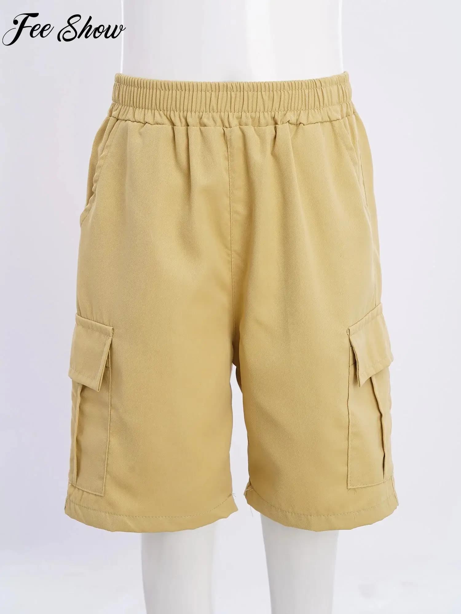 Pantaloncini cargo da ragazzo con elastico in vita, pantaloncini casual con tasche multiple, hip hop, skateboard, ciclismo, sport all'aria aperta, abbigliamento quotidiano