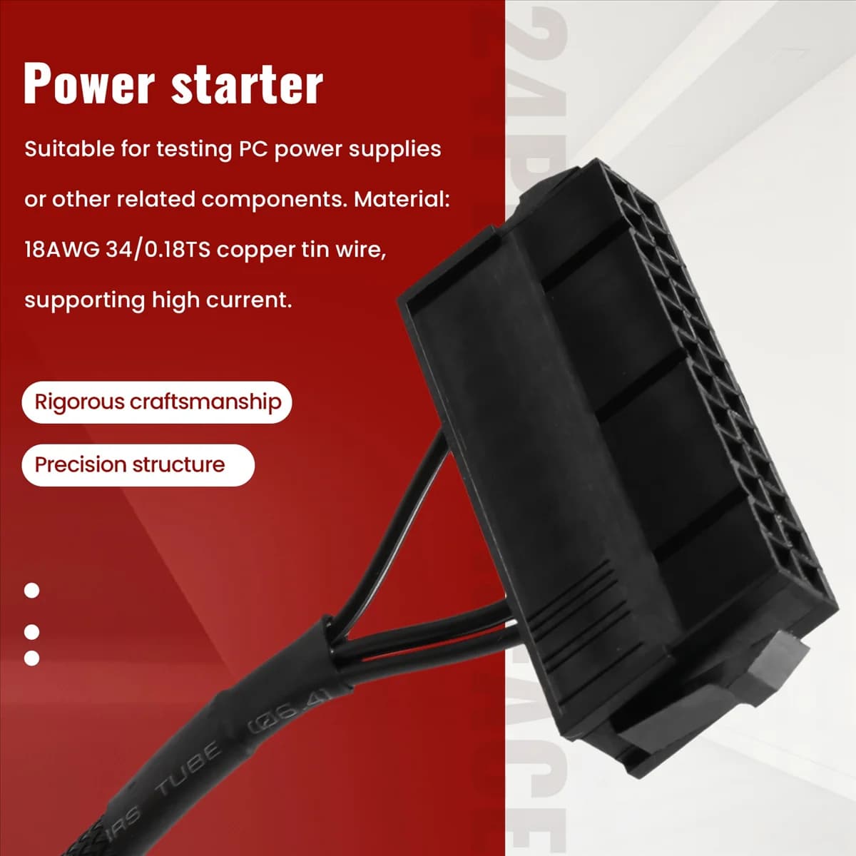 A64E 24-Pin Female ATX PSU PC Power Supply Starter Tester Start Up Jumper Ridge Cable with ON/OFF Switch,50cm