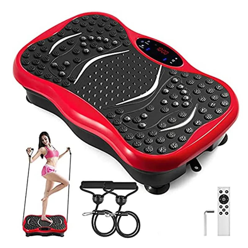 Body-wide massager machine with vibrating platform plate with resistance bands and remote control to burn fat, lose weight