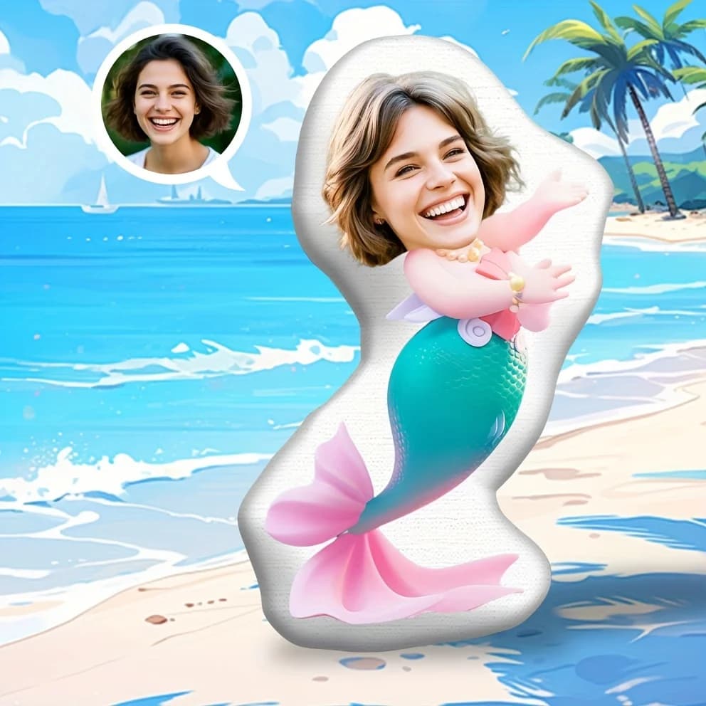 Cuscino personalizzato a forma di sirena, un cuscino dal design personalizzato con ritratto unico, un regalo divertente per familiari, amici e colleghi, perfetto.