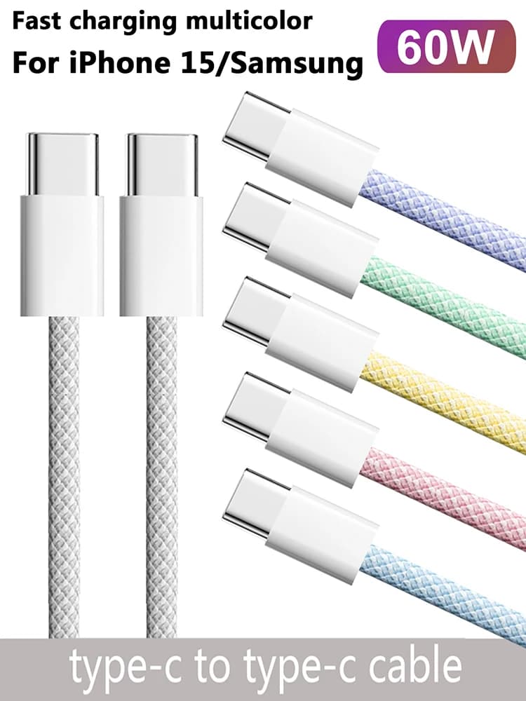PD 60W USB C Type C Color Cable Quick Charging Data Cable for iPhone 15 Samsung Huawei Type C Weaving Cable Phone Accessories