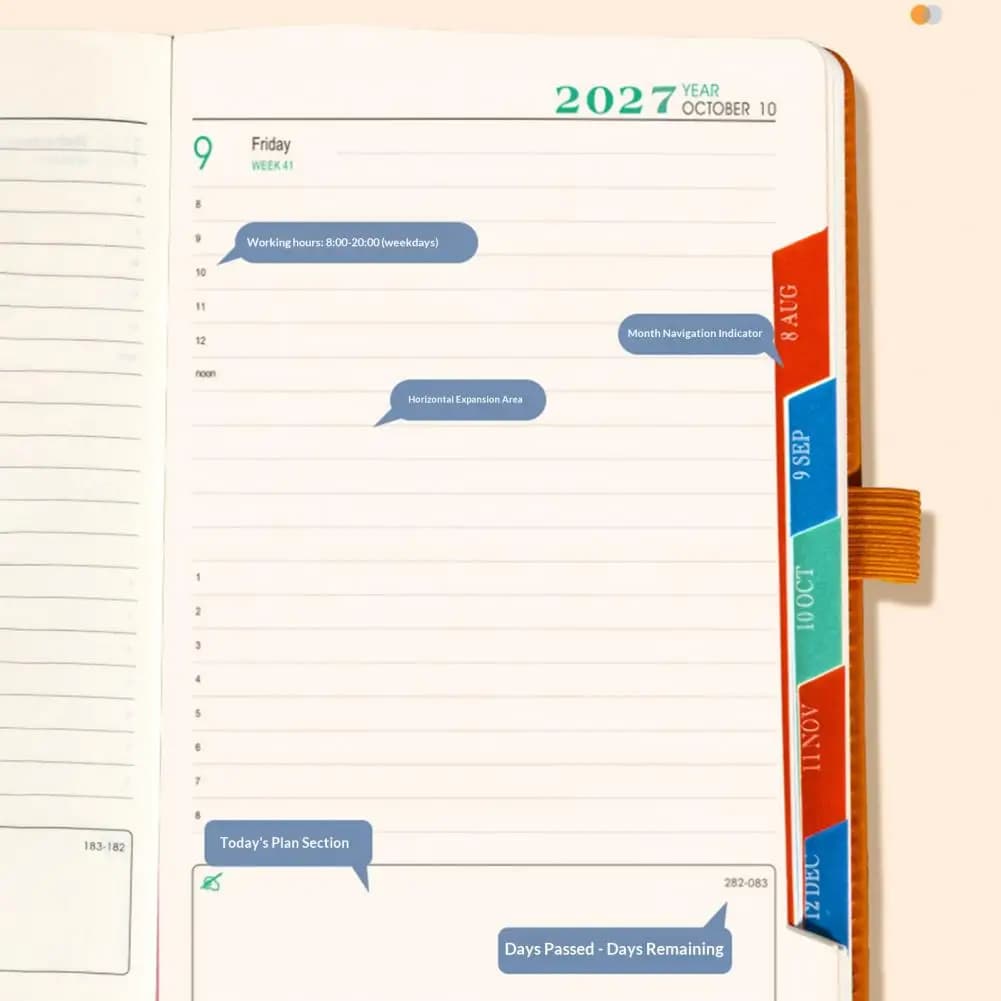 A5 Hardcover Agenda for Work Planner for Appointments 2027 Weekly Planner A5 320-page Schedule Notebook with Elastic for Work