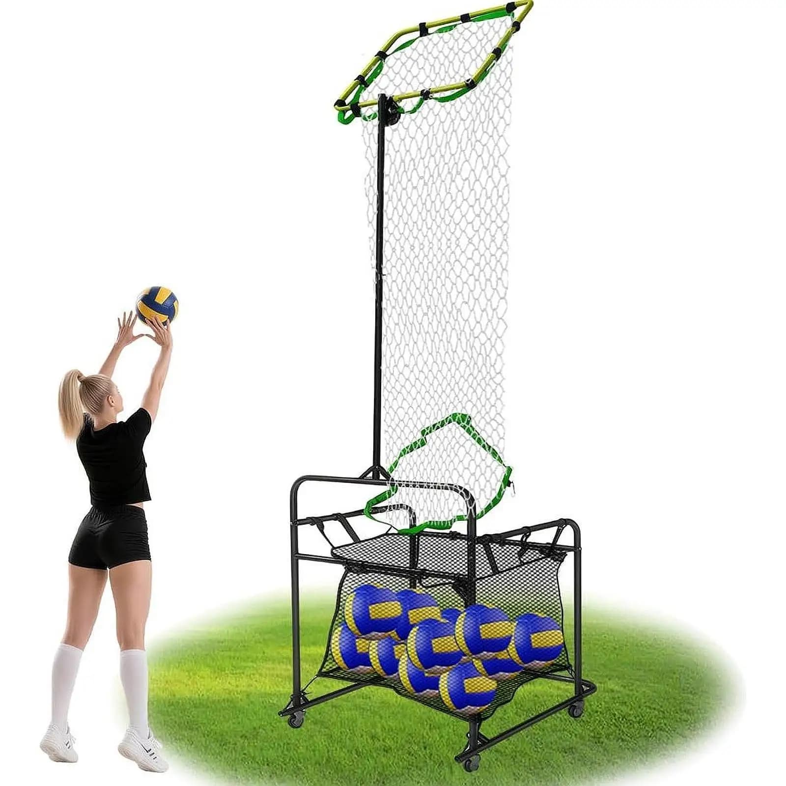 Wire Mesh System for Volleyball with Wheels Lockable, Polyester Mesh for Indoor and Outdoor Training