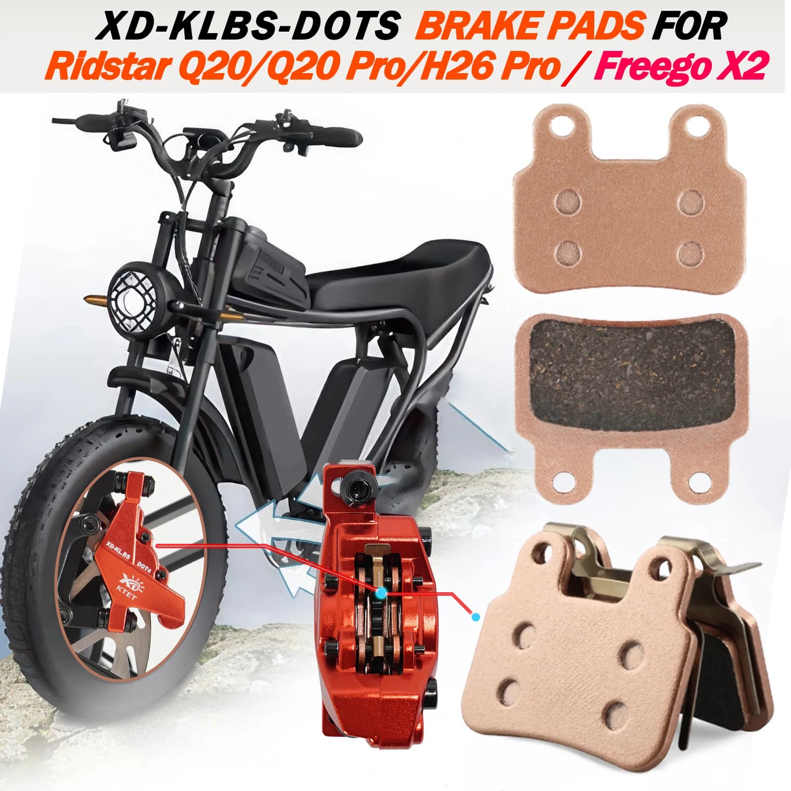 Pastiglie Freno a Disco per Bicicletta Elettrica Ridstar Compatibili con Pinze Freno XD-KLBS-DOT4 XOD Ebike