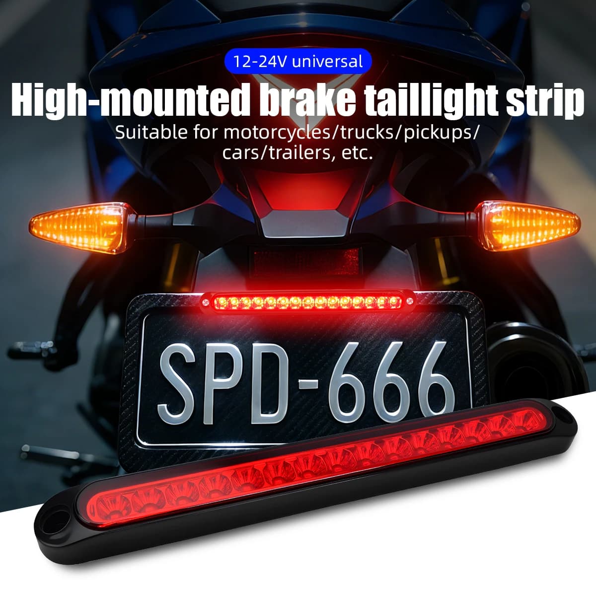 25CM Motorcycle Led Tail Light Strip 15smd Red Strobe Rear Turn Signal Brake Light Stop Daytime Running Lights Truck Side Lamp