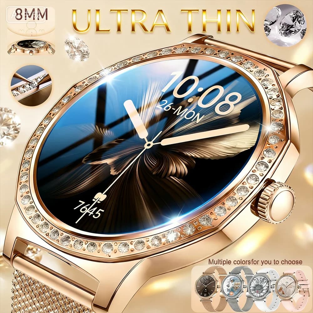2026 Schermo per orologio intelligente da donna ultra sottile Visualizza sempre il tempo Bracciale sportivo Chiamata Bluetooth Smartwatch alla moda da donna Miglior regalo
