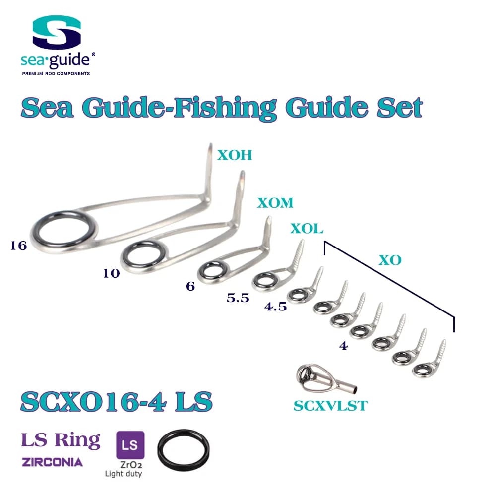 Set di Guide Singole per Canna da Pesca Sea Guide XOLS con Telaio in Acciaio Inossidabile e Anello in Zirconia per Costruzione di Canne da Spinning e Pesca da Surf