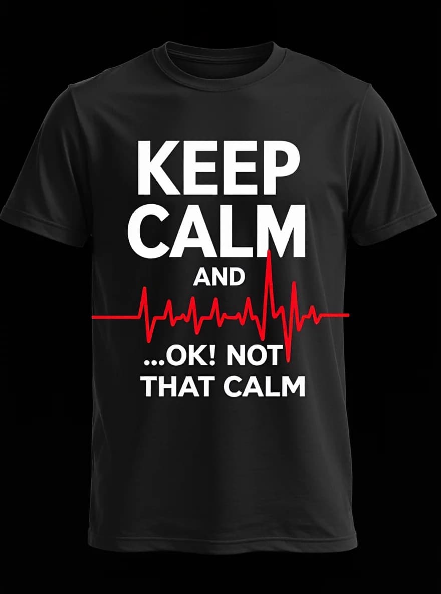 Divertente maglietta paramedica - Maglietta grafica ECG in cotone nero "Keep Calm Not That Calm".
