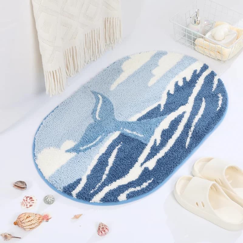 VIKAMA Tappeto in finta lana di cashmere in stile oceano, antiscivolo, assorbente, per bagno, morbido, per camera da letto, per bambini, decorazione per la casa