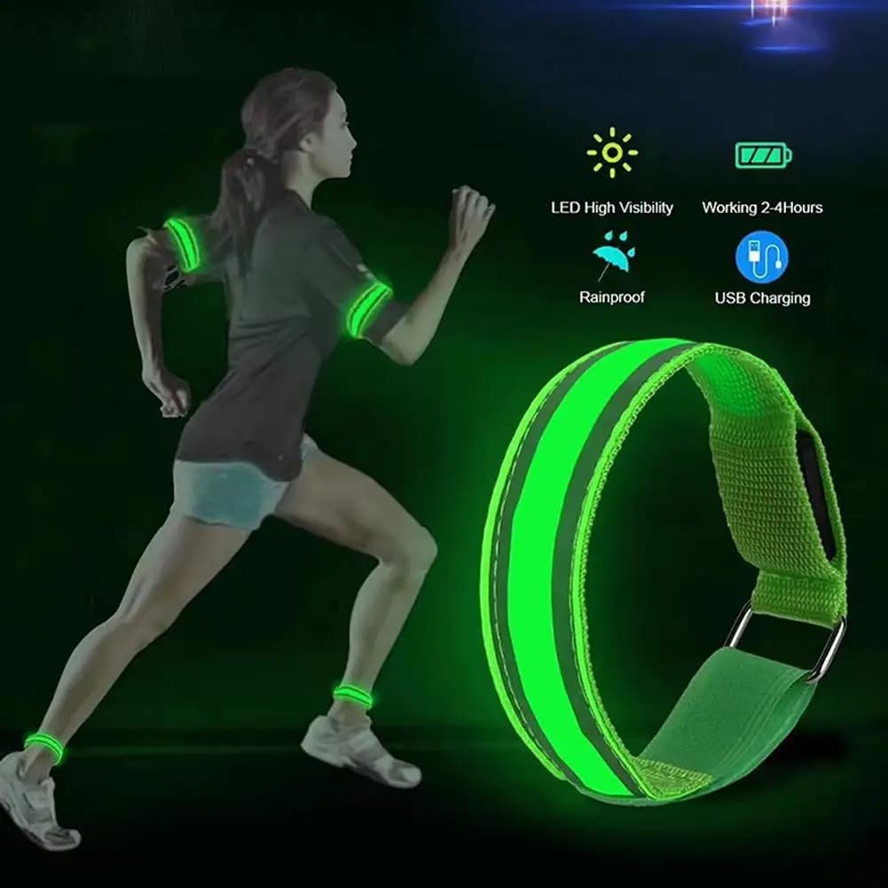 USB Rechargeable LED Armband, Reflective Safety Light for Night Running, Cycling, Walk, Bike Safety Notice, 1 Piece