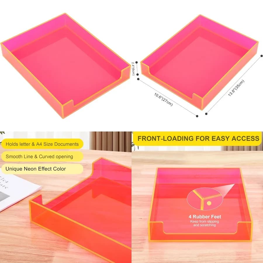 Organizer per vassoio di carta acrilica rosa neon per scrivania con archiviazione di documenti A4 e portariviste Vassoio compatto per smistamento lettere di