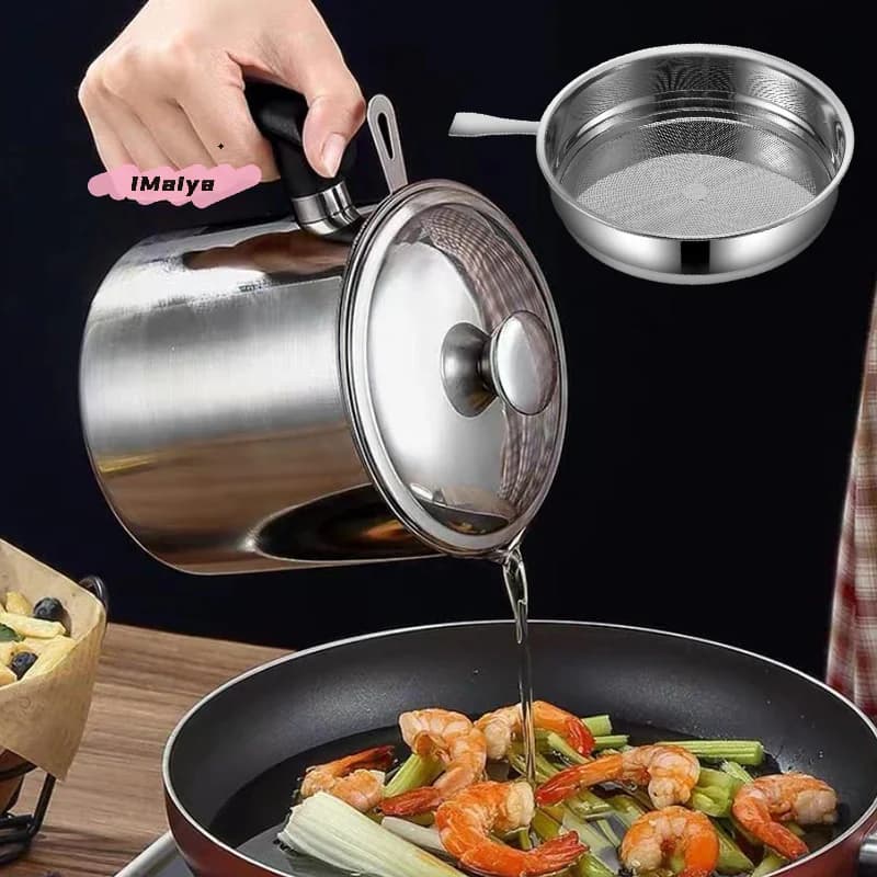 Pentola per olio durevole in acciaio inossidabile con filtro incorporato, design facile da installare, a prova di perdite e conveniente, cucina e ristorante