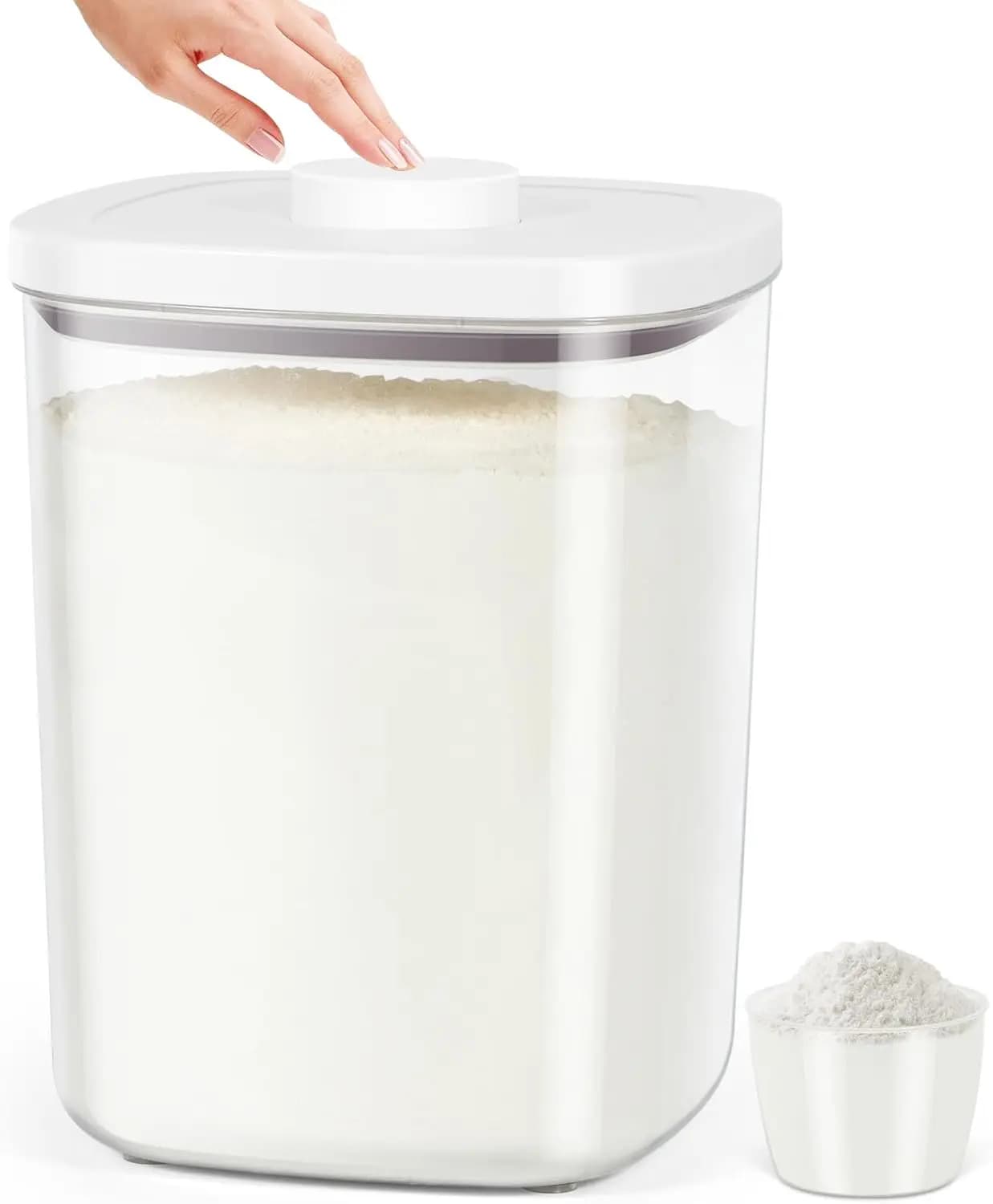 Airtight Rice Container 20 Lbs, Clear PET Plastic Food Storage Container Bin For Flour Sugar, Dry Food Holder with Easy Locking