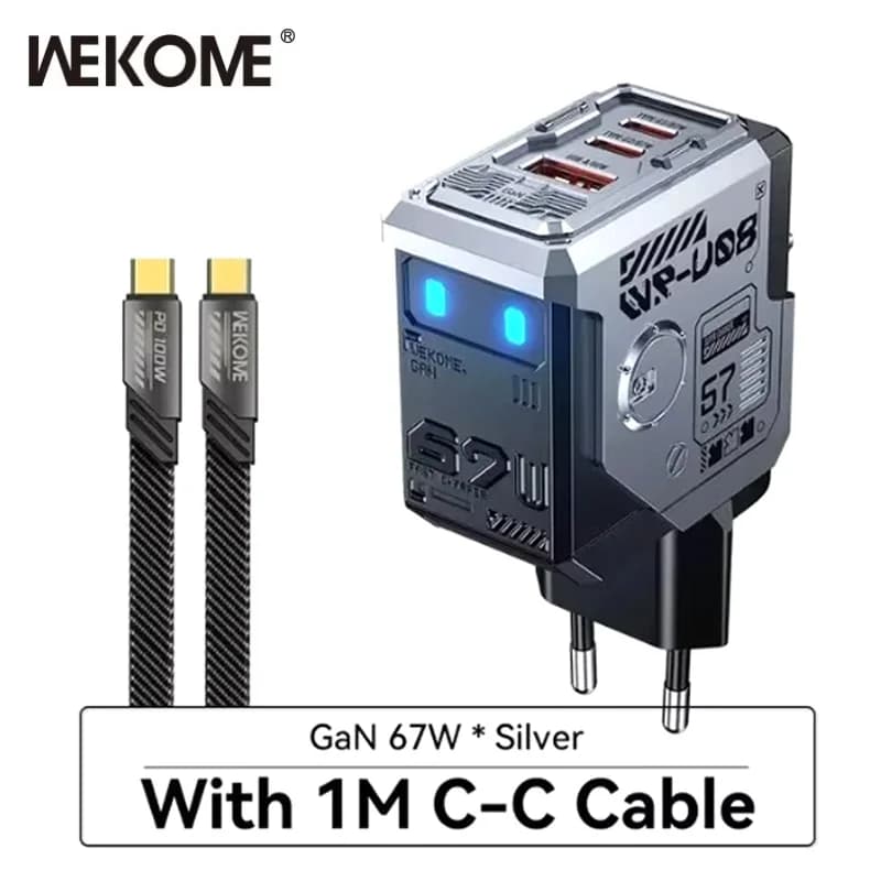 WEKOME 67W GaN Caricatore rapido Tipo C Carica rapida Mecha Robot 3 porte QC PD Ricarica rapida per iPhone Samsung Xiaomi Tablet MacBook