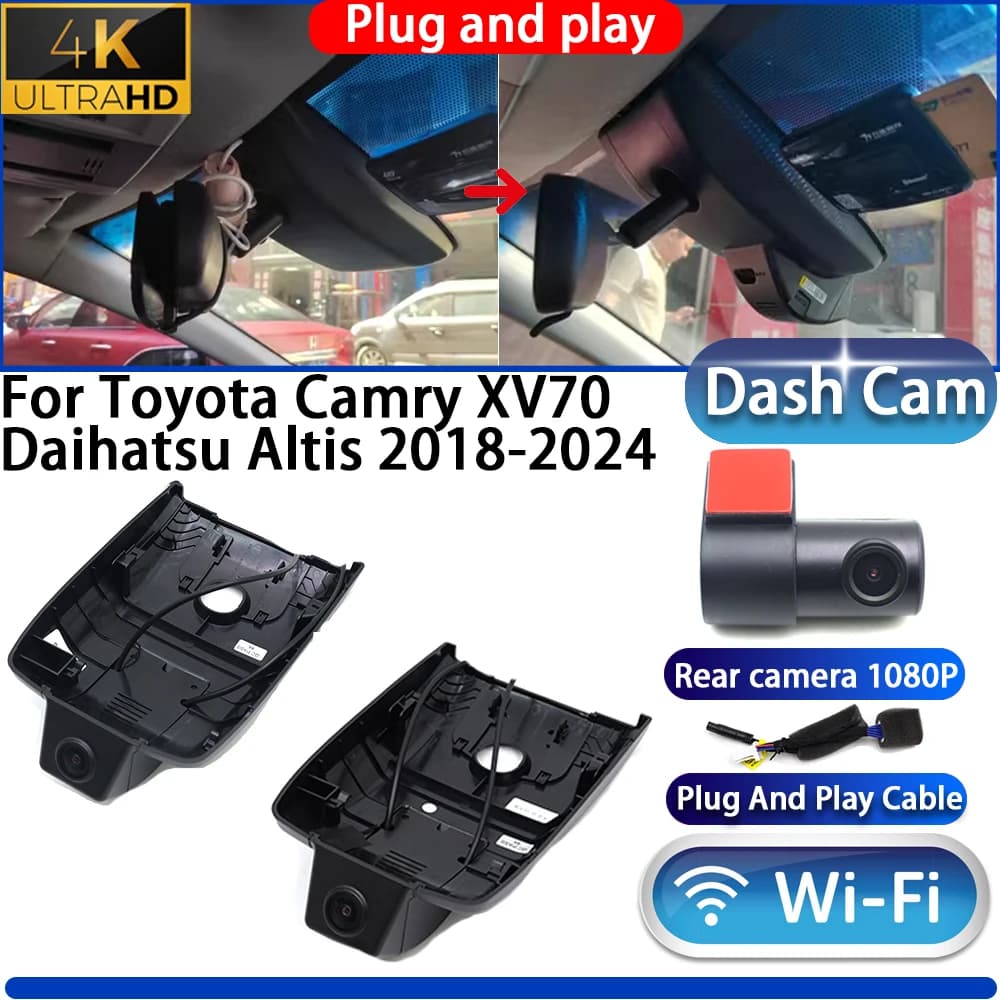 HighCity 4K Dashboard Camera with Night Vision Wi-Fi DVR Plug & Play for Toyota Camry XV70 Daihatsu Altis 2018-2024