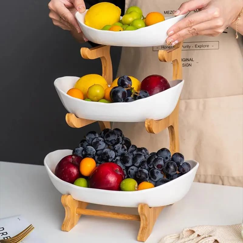 Piatti da tavola a tre strati stoviglie da cucina piatto da frutta in plastica piatto da spuntino vassoi per dolci con ripiano cesto di frutta secca per la casa