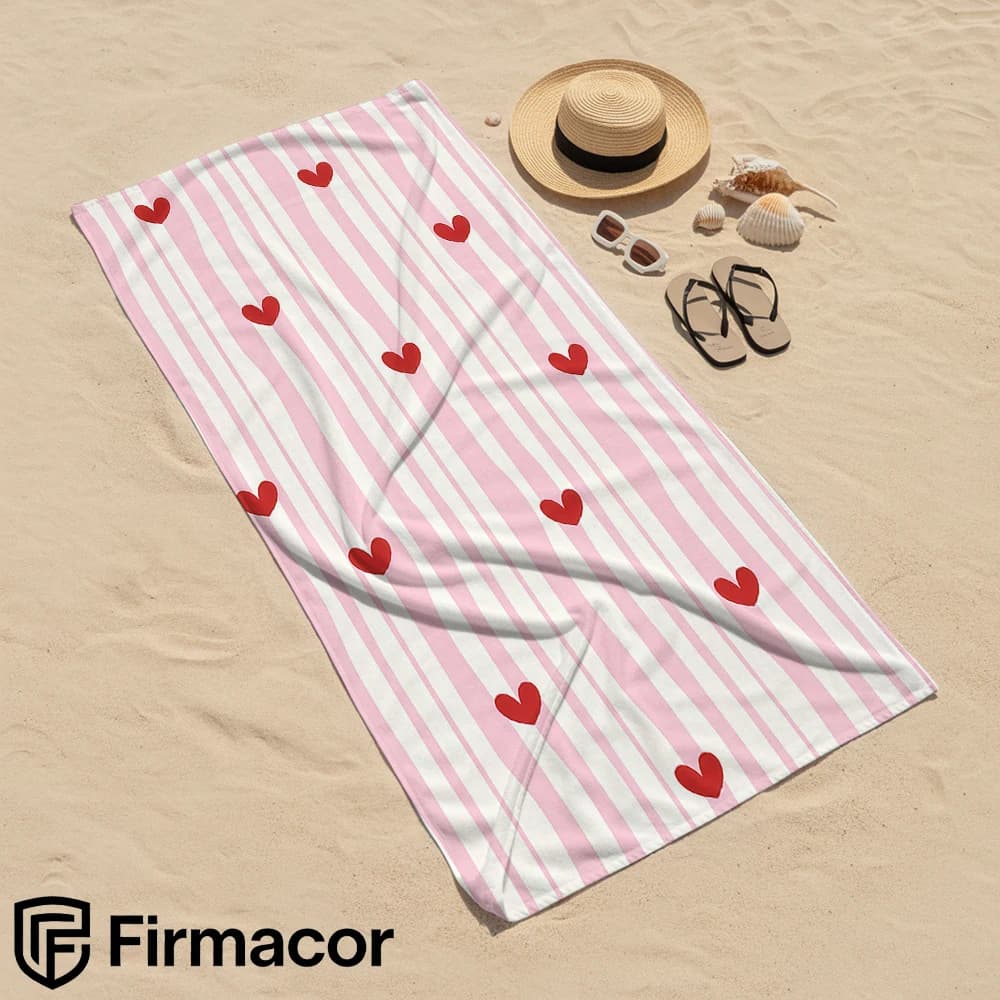 Pink Wavy Stripe Red Heart Cartoon Anime Beach Towel Microfiber Quick Dry Super Absorbent Soft Bath Towel for Kids Adults Travel