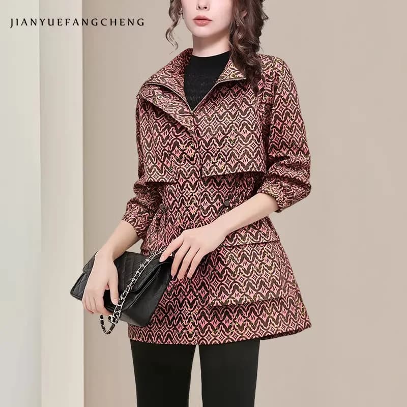 Elegant French Vintage Hooded Trench Coat for Women Drawstring Waist Slim Fit Long Jacket 2025 Autumn Outwear