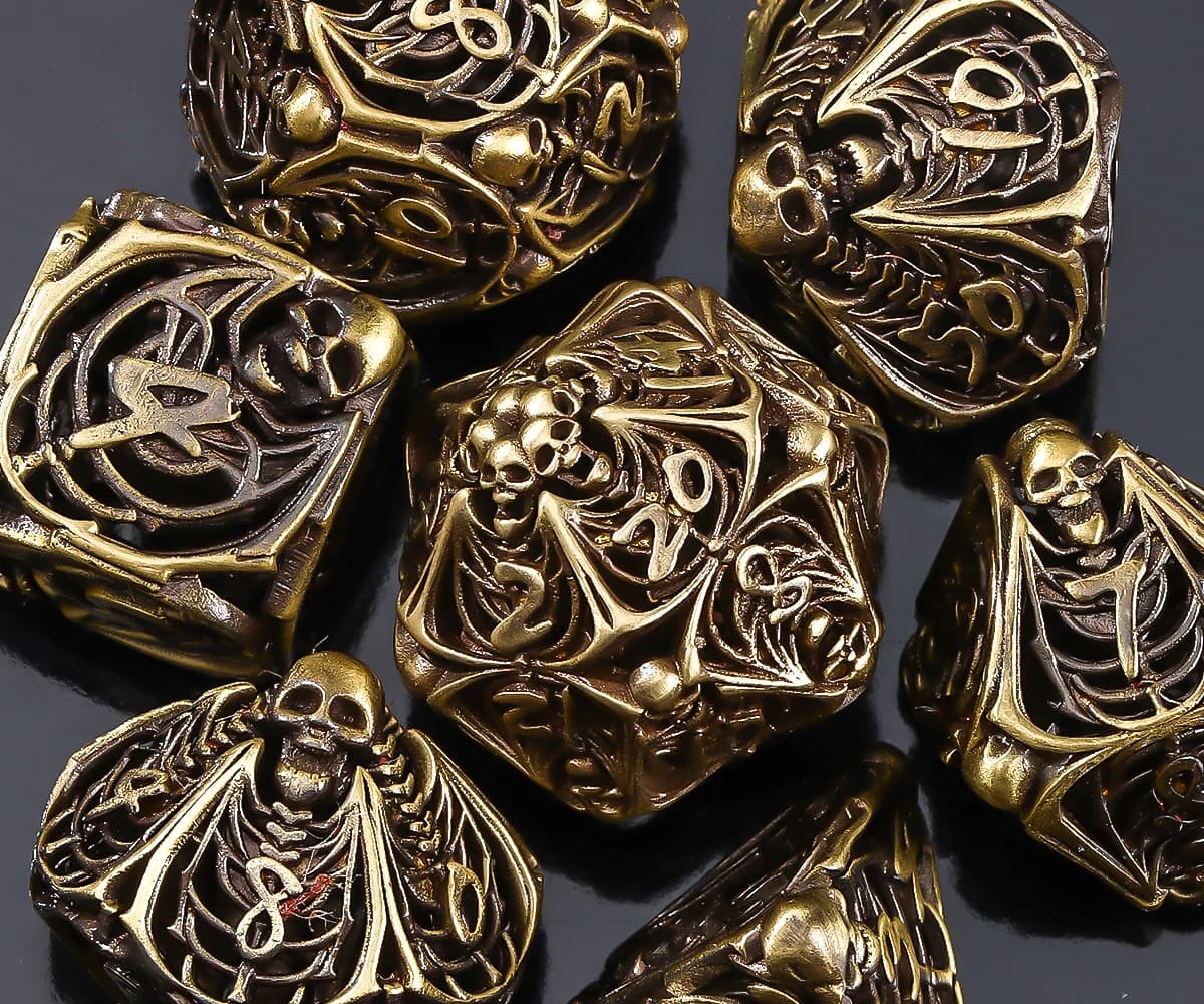 Skull Metal Dice, Hollow Skeleton Dice, Dungeons and Dragons Dice Set