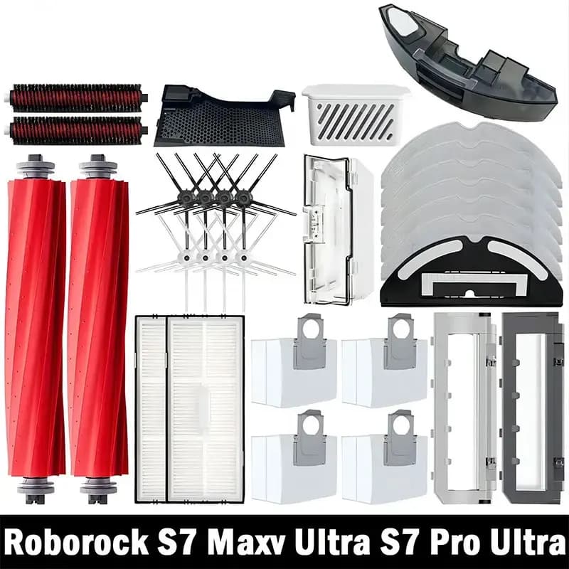 Accessori per Robot Aspirapolvere Roborock S7 MaxV Ultra S7 Pro Ultra: Spazzola Principale, Spazzole Laterali, Panno, Filtro HEPA, Sacchetto Raccoglipolvere, Spazzola Rotante per Pulizia