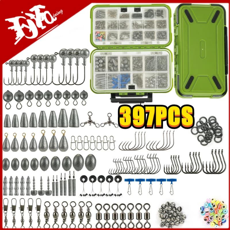 397/264PCS Set of fishing accessories with box for equipment included hooks for swinging weight masks snap Sinker Slides Lure Fishhook