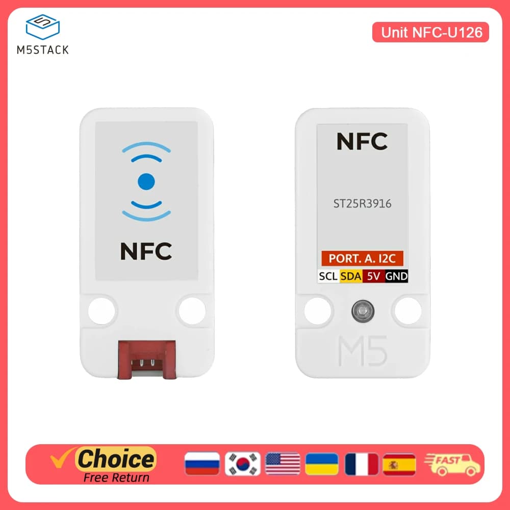 Modulo di Comunicazione NFC M5Stack: Permette lo scambio dati con tag e carte NFC/RFID; ideale per lo sviluppo IoT