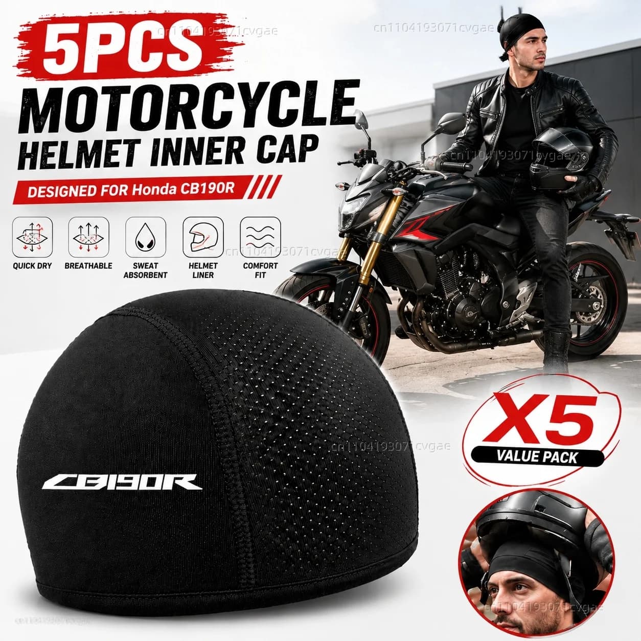 5pcs Motorcycle Helmet Inner Cap Hat Quick Dry Breathable Hat Racing Cap Thin Rider Gear For Honda CB190R CB 190R 2022 2021 2020