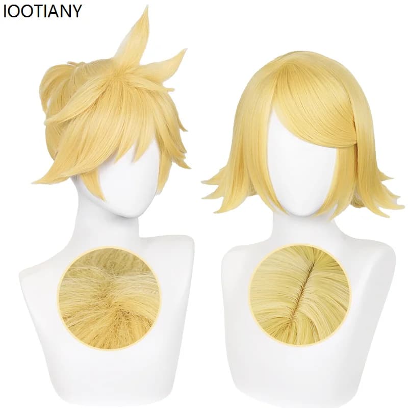 Halloween Anime Rin Len parrucca Cosplay parrucche corte giallo chiaro resistente al calore capelli sintetici festa gemelli fratello vestire