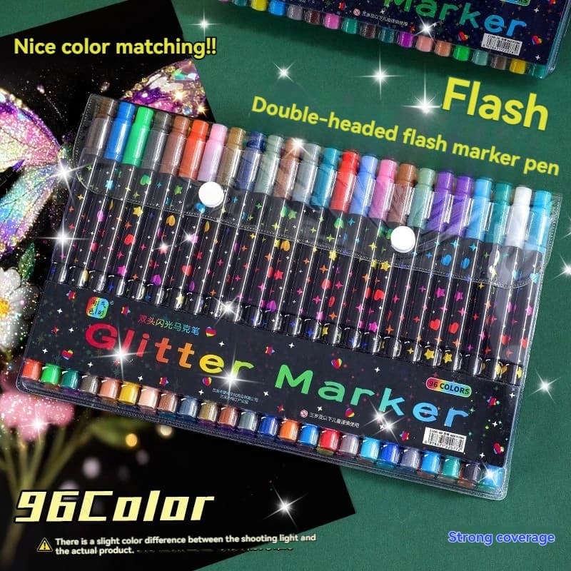 24/48/72/96 Colors Dual Brush Tip Glitter Art Markers Metallic Paint Marker Pens DIY Crafts Birthday Cards, Making Poster, Album