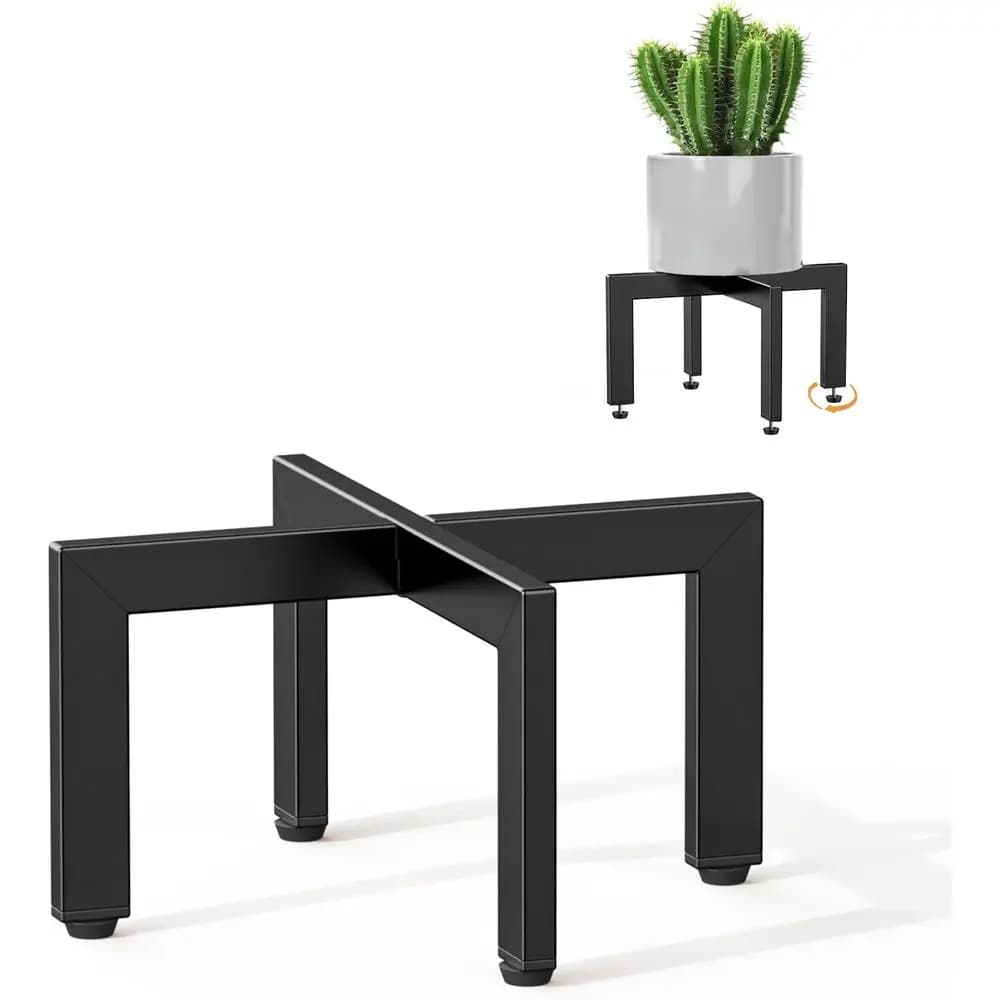 Versatile Metal Plant Stand for Indoor or Outdoor Use, Adjustable Height for 8-12 Inch Pots, Black (No Pot or Plant Included)