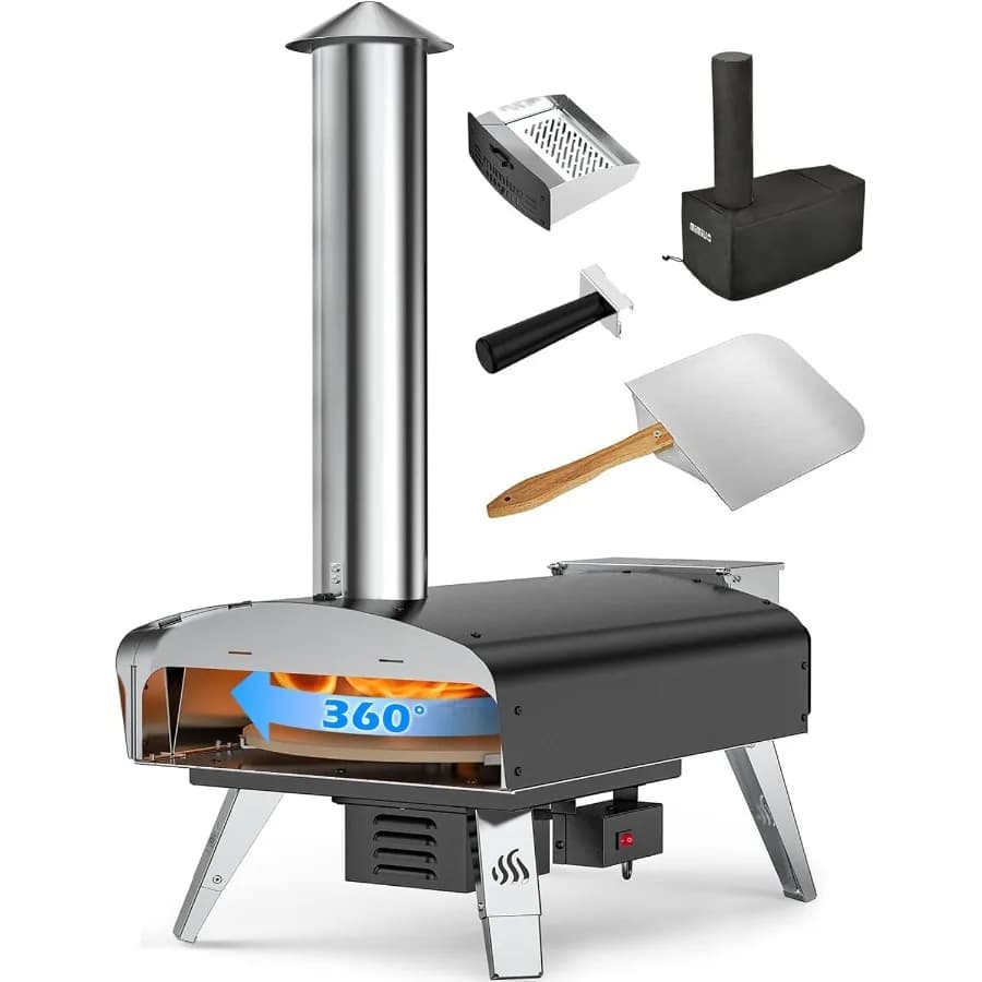 Forno per pizza da esterno Stufa per pizza a pellet di legno con sistema di rotazione automatica Pietra per pizza ad alta temperatura per legno autentico