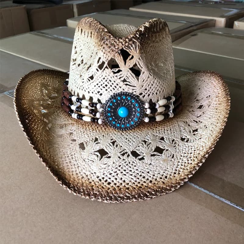 Western cowboy hat sun hat beige summer thickened sun hat cowboy straw hat men and women beach hat