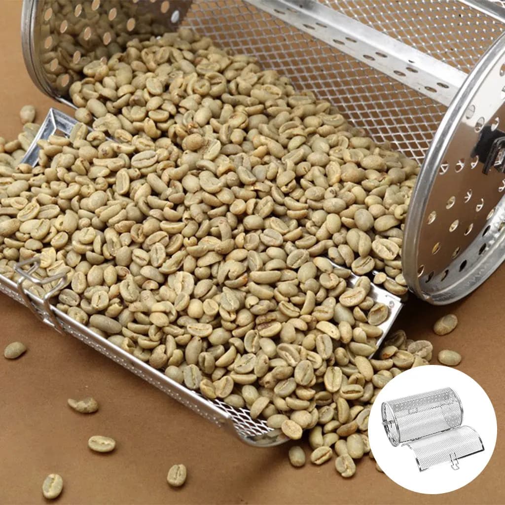 Gabbia per Tostatura in Acciaio Inox per Chicchi di Caffè, Griglia Rotante a 360°, Compatibile con Forno e Friggitrice ad Aria, Antiruggine per Alimenti