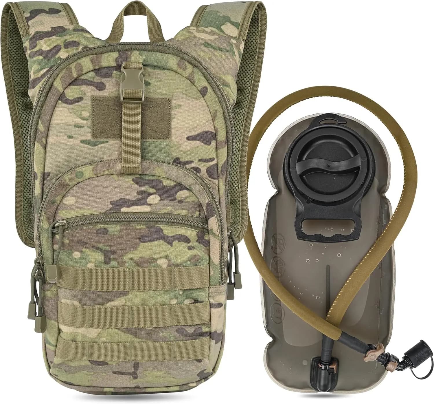 Tactical backpack for hydration Molle with 2.5 litre TPU bladder, low-profile military backpack for excursions, cycling, hunting