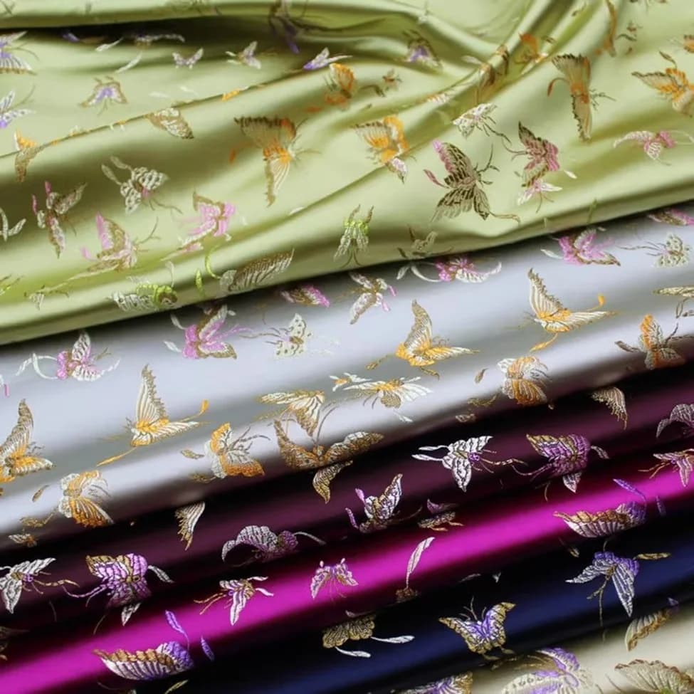 Handmade Chinese Style Decorative Jacquard Woven Silk Satin Butterfly Fabric for Home Decorations