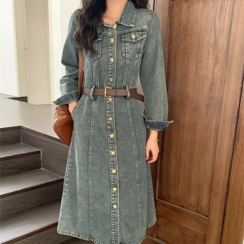 Women's Clothing Solid Size For 2025 Spring Autumn Dresses vintage denim Maxi loose dress Jeans Lady Dresses Women's Dresses KE9195