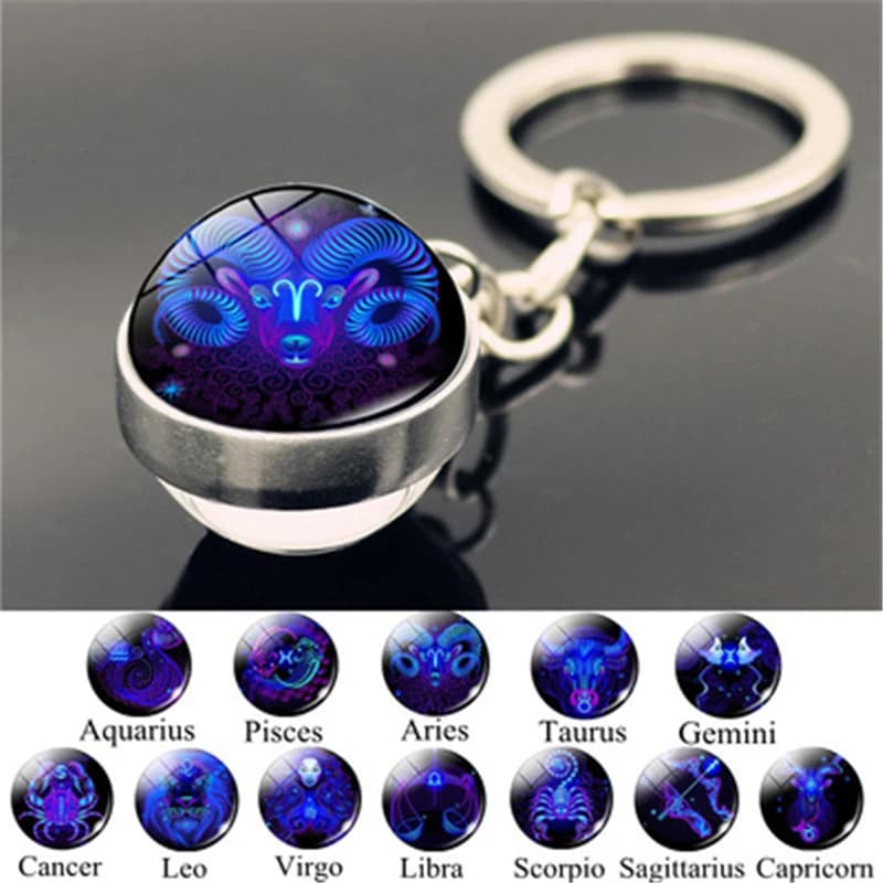 Moda 12 Costellazioni Portachiavi Doppio lato Cabochon in vetro Portachiavi Segni zodiacali Portachiavi Gioielli per donna Uomo Regalo