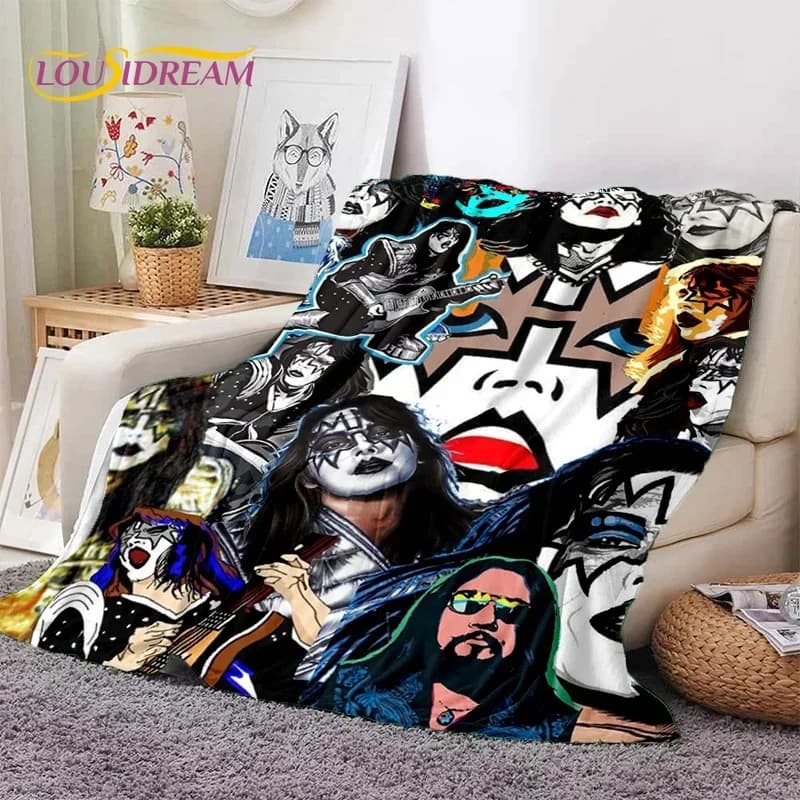 Coperte in morbida flanella Kiss Rock Heavy Metal Band Gene Paul, coperta confortevole per picnic, letto, divano, casa, camera da letto